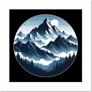 mountains, moon and trees Posters and Art